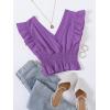 imageLYANER Womens V Neck Ruffle Cap Sleeve Shirred Blouse Sexy Crop Tank TopPurple