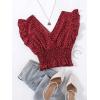 imageLYANER Womens V Neck Ruffle Cap Sleeve Shirred Blouse Sexy Crop Tank TopRed