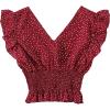 imageLYANER Womens V Neck Ruffle Cap Sleeve Shirred Blouse Sexy Crop Tank TopRed