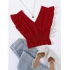 imageLYANER Womens V Neck Ruffle Cap Sleeve Shirred Blouse Sexy Crop Tank TopRed Solid