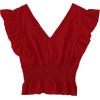imageLYANER Womens V Neck Ruffle Cap Sleeve Shirred Blouse Sexy Crop Tank TopRed Solid