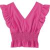 imageLYANER Womens V Neck Ruffle Cap Sleeve Shirred Blouse Sexy Crop Tank TopRose Red