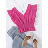 imageLYANER Womens V Neck Ruffle Cap Sleeve Shirred Blouse Sexy Crop Tank TopRose Red