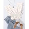 imageLYANER Womens V Neck Ruffle Cap Sleeve Shirred Blouse Sexy Crop Tank TopWhite
