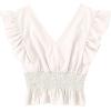 imageLYANER Womens V Neck Ruffle Cap Sleeve Shirred Blouse Sexy Crop Tank TopWhite