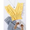imageLYANER Womens V Neck Ruffle Cap Sleeve Shirred Blouse Sexy Crop Tank TopYellow