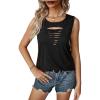 imageLYANER Womens Cut Out Sleeveless Pullover Cami Solid Round Neck Casual Stylish Tank TopBlack