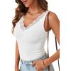 imageLYANER Womens Lace V Neck Camisole Ribbed Knit Cami Sleeveless Undershirt TopWhite