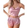 imageLYANER Womens Silky Satin Pajamas Set Cami Crop Top with Shorts Lingerie Sleepwear PJ SetPink