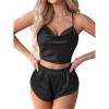 imageLYANER Womens Silky Satin Pajamas Set Cami Crop Top with Shorts Lingerie Sleepwear PJ SetSolid Black