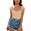 imageLYANER Womens Square Neck Ribbed Knit Sleeveless Slim Fit Solid Crop Top ShirtBeige