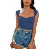 imageLYANER Womens Square Neck Ribbed Knit Sleeveless Slim Fit Solid Crop Top ShirtDusty Blue