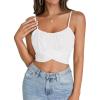 imageLYANER Womens Summer Square Neck Spaghetti Strap Wrap Tie Up Back Crop Top Cami BlouseWhite