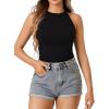 imageLYANER Womens Summer Tops Sleeveless Racerback Halter High Neck Basic Ribbed Fitted Tank BlousesBlack