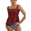 imageLYANER Womens Tie Shoulder Frill Shirred Ruffle Hem Sleeveless Strappy Cami Blouse Peplum TopBurgundy