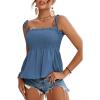 imageLYANER Womens Tie Shoulder Frill Shirred Ruffle Hem Sleeveless Strappy Cami Blouse Peplum TopDusty Blue