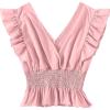 imageLYANER Womens V Neck Ruffle Cap Sleeve Shirred Blouse Sexy Crop Tank TopPink