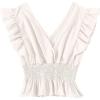 imageLYANER Womens V Neck Ruffle Cap Sleeve Shirred Blouse Sexy Crop Tank TopWhite