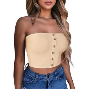 imageLYANER Womens Sexy Tube Tops Cute Crop Tops Strapless Basic Solid Short Shirts Casual Bandeau TopBeige