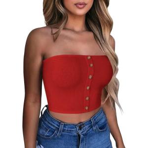 imageLYANER Womens Sexy Tube Tops Cute Crop Tops Strapless Basic Solid Short Shirts Casual Bandeau TopRed