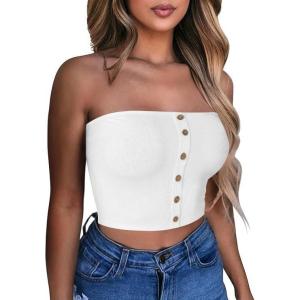 imageLYANER Womens Sexy Tube Tops Cute Crop Tops Strapless Basic Solid Short Shirts Casual Bandeau TopWhite