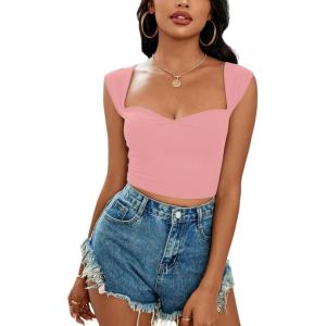 imageLYANER Womens Square Neck Ribbed Knit Sleeveless Slim Fit Solid Crop Top ShirtDusty Pink