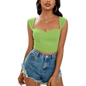 imageLYANER Womens Square Neck Ribbed Knit Sleeveless Slim Fit Solid Crop Top ShirtGrass Green