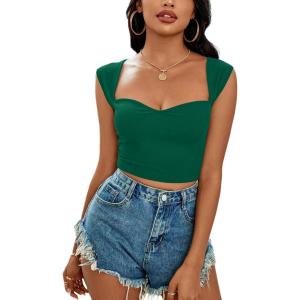 imageLYANER Womens Square Neck Ribbed Knit Sleeveless Slim Fit Solid Crop Top ShirtGreen