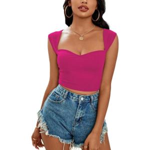 imageLYANER Womens Square Neck Ribbed Knit Sleeveless Slim Fit Solid Crop Top ShirtRose