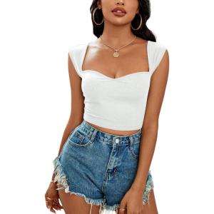 imageLYANER Womens Square Neck Ribbed Knit Sleeveless Slim Fit Solid Crop Top ShirtSolid White