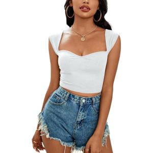 imageLYANER Womens Square Neck Ribbed Knit Sleeveless Slim Fit Solid Crop Top ShirtWhite