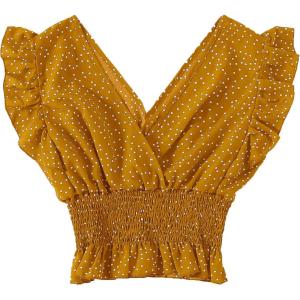imageLYANER Womens V Neck Ruffle Cap Sleeve Shirred Blouse Sexy Crop Tank TopGinger
