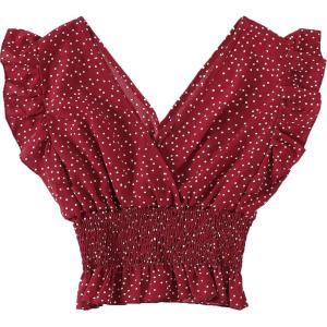 imageLYANER Womens V Neck Ruffle Cap Sleeve Shirred Blouse Sexy Crop Tank TopRed