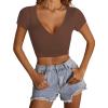 imageLYANER Womens Crop Tops V Neck Short Sleeve Summer Tee Going Out Sexy Top Slim Fit Workout ShirtsAmber