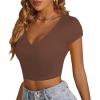imageLYANER Womens Crop Tops V Neck Short Sleeve Summer Tee Going Out Sexy Top Slim Fit Workout ShirtsAmber