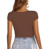 imageLYANER Womens Crop Tops V Neck Short Sleeve Summer Tee Going Out Sexy Top Slim Fit Workout ShirtsAmber