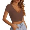 imageLYANER Womens Crop Tops V Neck Short Sleeve Summer Tee Going Out Sexy Top Slim Fit Workout ShirtsAmber