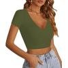 imageLYANER Womens Crop Tops V Neck Short Sleeve Summer Tee Going Out Sexy Top Slim Fit Workout ShirtsAmy Green