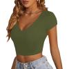 imageLYANER Womens Crop Tops V Neck Short Sleeve Summer Tee Going Out Sexy Top Slim Fit Workout ShirtsAmy Green