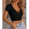 imageLYANER Womens Crop Tops V Neck Short Sleeve Summer Tee Going Out Sexy Top Slim Fit Workout ShirtsBlack