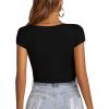 imageLYANER Womens Crop Tops V Neck Short Sleeve Summer Tee Going Out Sexy Top Slim Fit Workout ShirtsBlack