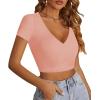 imageLYANER Womens Crop Tops V Neck Short Sleeve Summer Tee Going Out Sexy Top Slim Fit Workout ShirtsPink