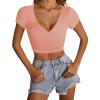 imageLYANER Womens Crop Tops V Neck Short Sleeve Summer Tee Going Out Sexy Top Slim Fit Workout ShirtsPink