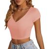 imageLYANER Womens Crop Tops V Neck Short Sleeve Summer Tee Going Out Sexy Top Slim Fit Workout ShirtsPink