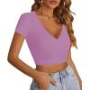 imageLYANER Womens Crop Tops V Neck Short Sleeve Summer Tee Going Out Sexy Top Slim Fit Workout ShirtsPurple