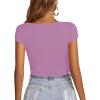 imageLYANER Womens Crop Tops V Neck Short Sleeve Summer Tee Going Out Sexy Top Slim Fit Workout ShirtsPurple