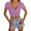 imageLYANER Womens Crop Tops V Neck Short Sleeve Summer Tee Going Out Sexy Top Slim Fit Workout ShirtsPurple