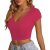 imageLYANER Womens Crop Tops V Neck Short Sleeve Summer Tee Going Out Sexy Top Slim Fit Workout ShirtsRose