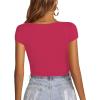 imageLYANER Womens Crop Tops V Neck Short Sleeve Summer Tee Going Out Sexy Top Slim Fit Workout ShirtsRose