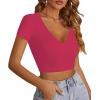 imageLYANER Womens Crop Tops V Neck Short Sleeve Summer Tee Going Out Sexy Top Slim Fit Workout ShirtsRose
